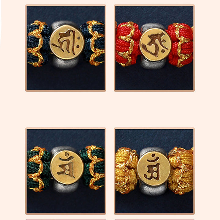 Bracelet en corde tressée en argent avec Buddha Stones et signe du zodiaque chinois