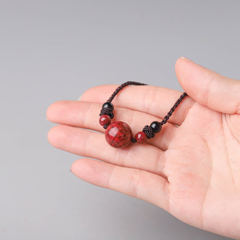 Collier pendentif de bénédiction en perles de pierres de cinabre naturelles de Buddha Stones
