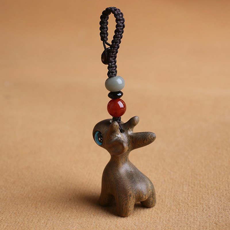 Buddha Stones de santal Petite feuille Bois de santal rouge Bois d'ébène Bois de santal vert Porte-bonheur Mini cerf sculpté Protection Porte-clés Décoration à suspendre pour téléphone