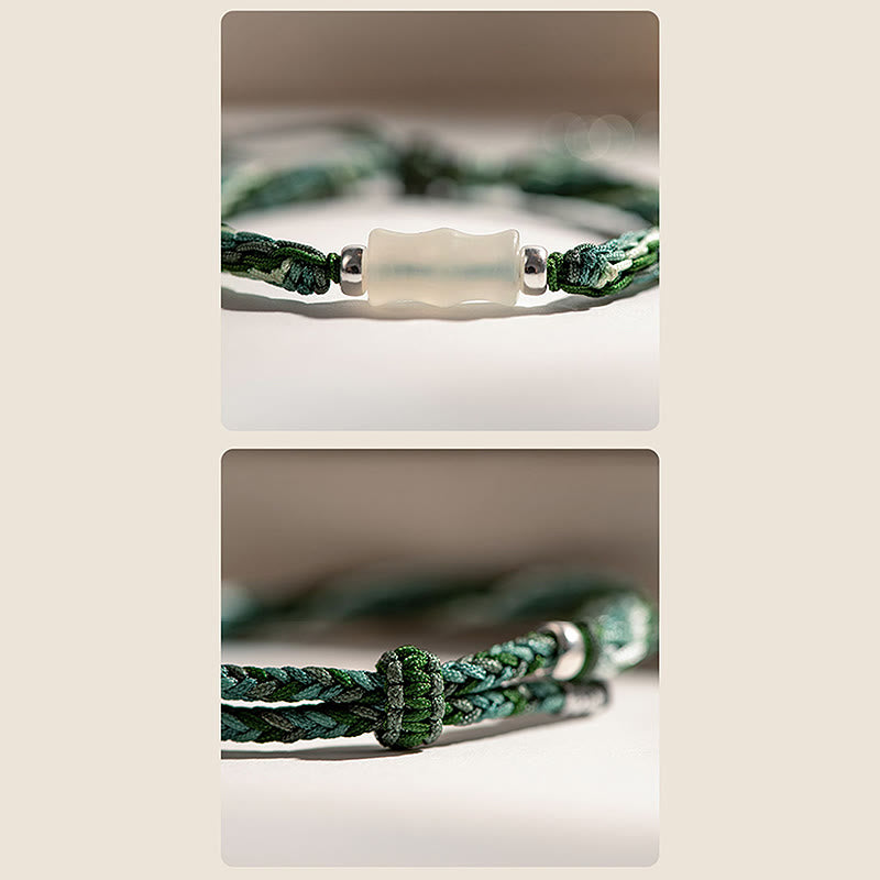 Bracelet en fil de jade blanc et bambou avec nœud de réincarnation, richesse, chance et force