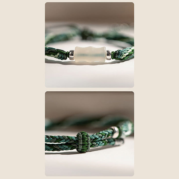 Bracelet en fil de jade blanc et bambou avec nœud de réincarnation, richesse, chance et force