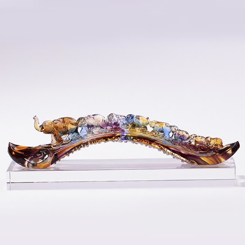 Pièce d'art en cristal fait à la main en forme d'éléphant Ruyi de Liuli, décoration d'intérieur avec base en cristal - image 8