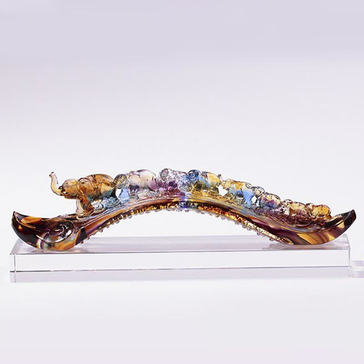 Pièce d'art en cristal fait à la main en forme d'éléphant Ruyi de Liuli, décoration d'intérieur avec base en cristal - image 8
