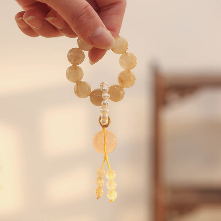 Bracelet Mala en Buddha Stones et citrine avec boucle de paix, prospérité et bonheur
