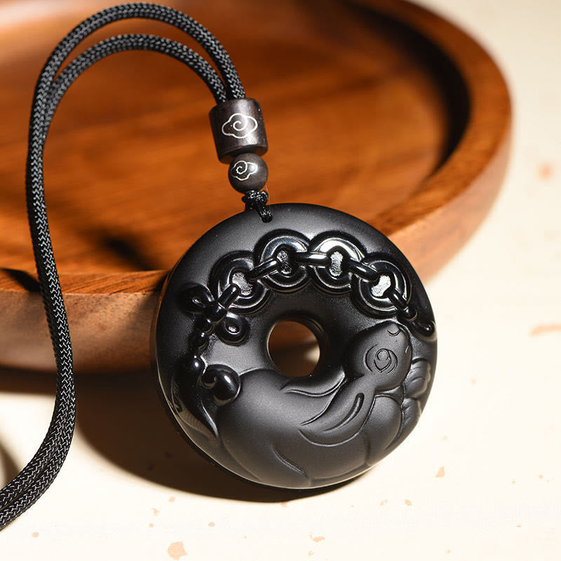 Collier avec pendentif en obsidienne noire naturelle et Buddha Stones du zodiaque chinois - image 7