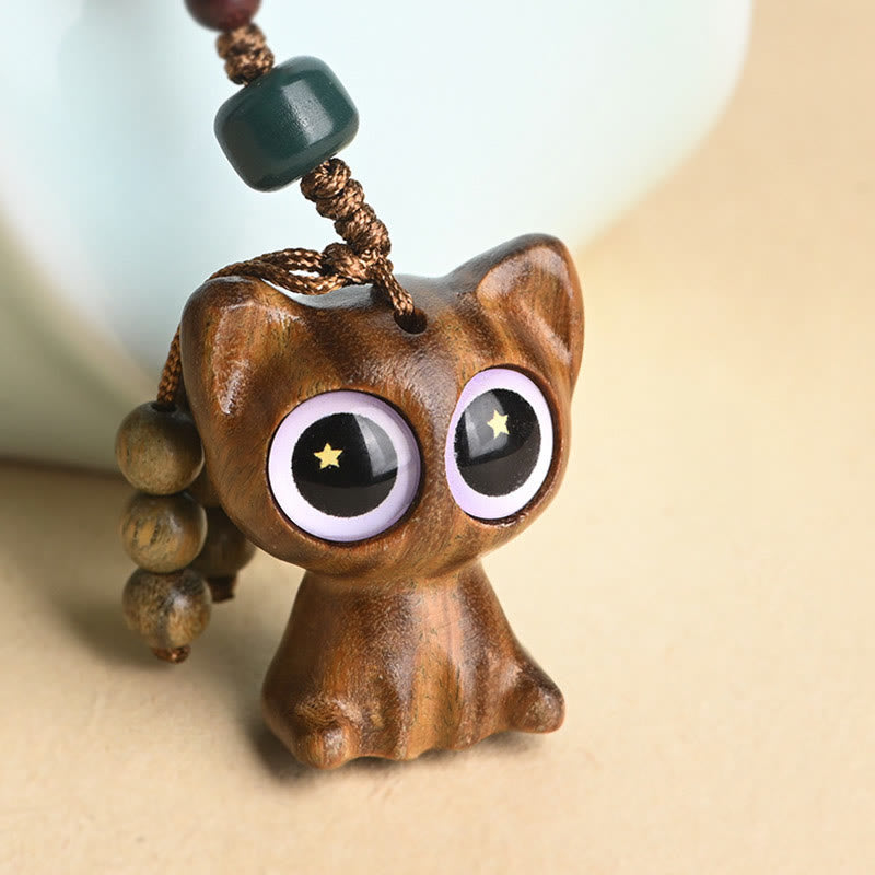 Buddha Stones en bois de santal vert, chat porte-bonheur, poisson koï, décoration à suspendre pour téléphone
