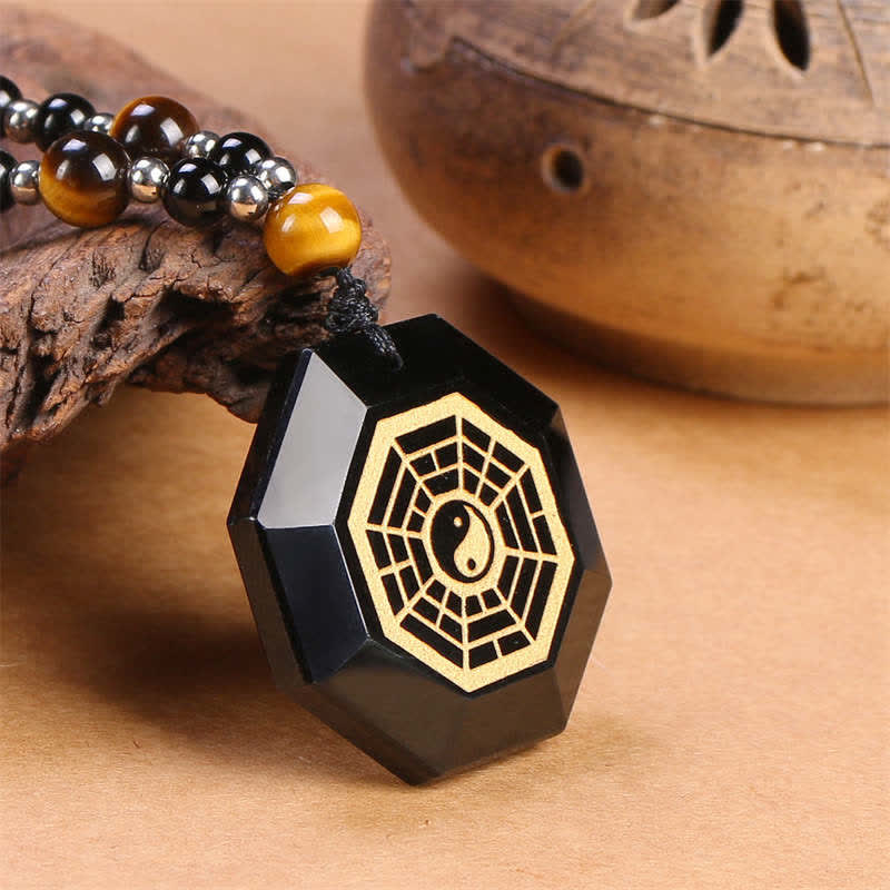 Collier avec pendentif en perles de purification en obsidienne noire Bagua Yin Yang - image 6