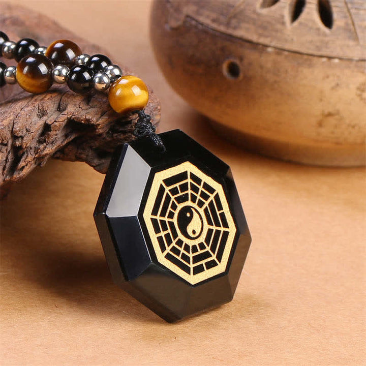 Collier avec pendentif en perles de purification en obsidienne noire Bagua Yin Yang - image 6