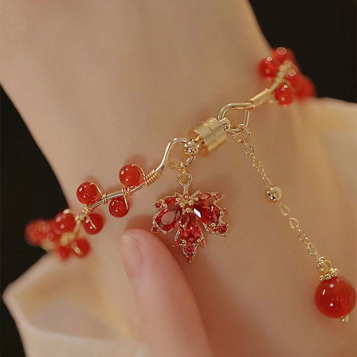 Bracelet porte-bonheur en forme de feuille d'érable rouge Buddha Stones