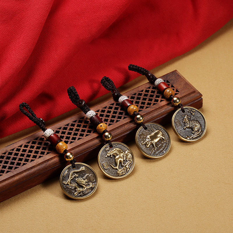 Porte-clés décoratif porte-bonheur en cuivre avec signe du zodiaque chinois - image 13