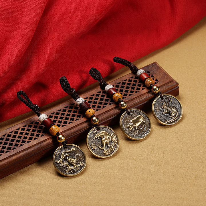 Porte-clés décoratif porte-bonheur en cuivre avec signe du zodiaque chinois - image 13