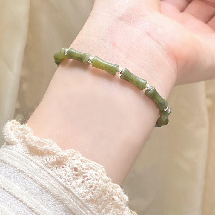 Bracelet en argent sterling 925 Buddha Stones et jade en bambou, chat porte-bonheur, personnage Fu, chance et abondance - image 7