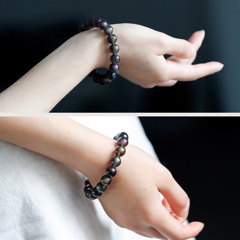 Bracelet positif en obsidienne arc-en-ciel naturelle de Buddha Stones