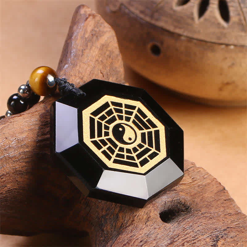 Collier avec pendentif en perles de purification en obsidienne noire Bagua Yin Yang - image 3