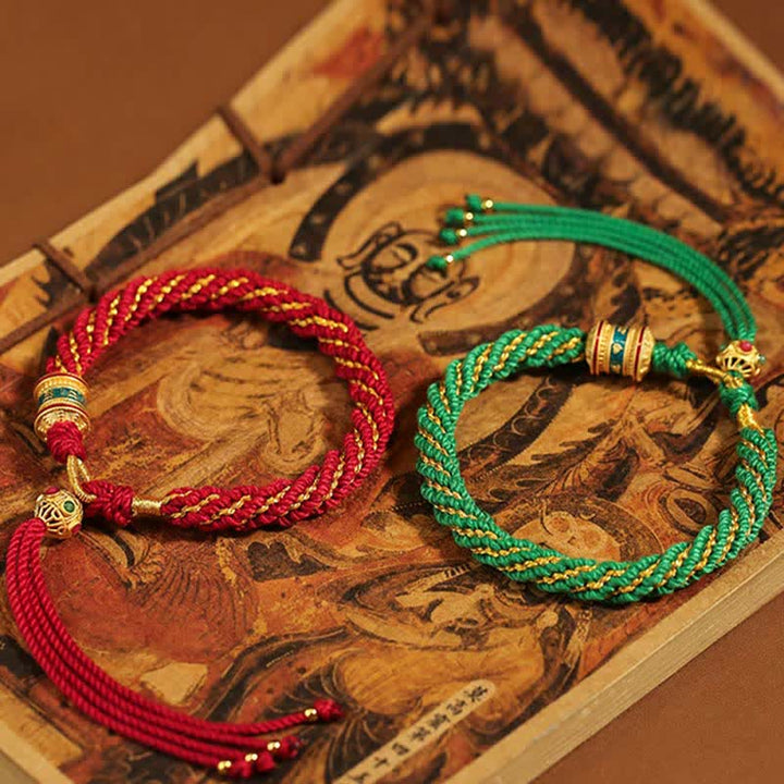 Bracelet tibétain en corde tressée avec breloque porte-bonheur Thangka en Buddha Stones