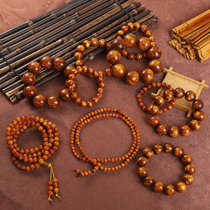 Bracelet Mala positif de réussite en saule de mer doré Buddha Stones