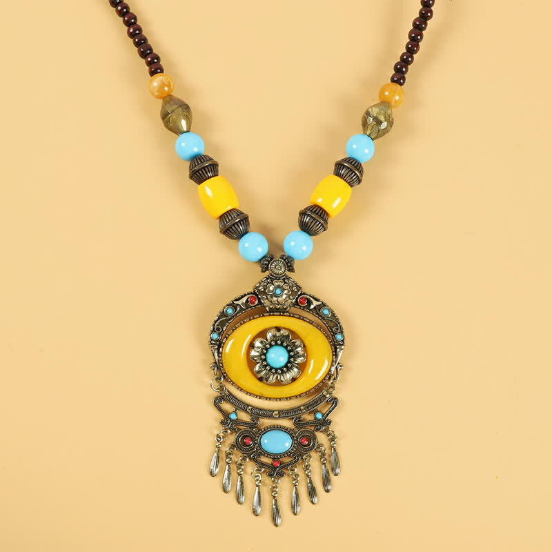 Accessoires pour cheveux avec pompons en perles rétro tibétaines - Fleurs jaunes - image 13