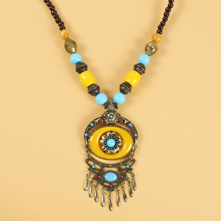 Accessoires pour cheveux avec pompons en perles rétro tibétaines - Fleurs jaunes - image 13