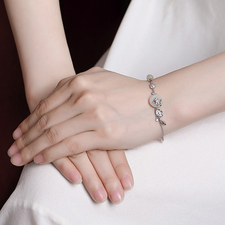 Bracelet chaîne porte-bonheur en argent sterling 925 avec boucle de paix en jade Hetian et Buddha Stones