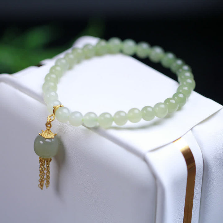 Bracelet porte-bonheur en argent sterling 925 avec perles de jade Hetian