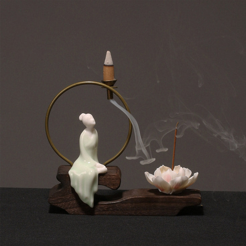 Brûleur d'encens en céramique avec Buddha Stones et lotus pour la guérison et la méditation