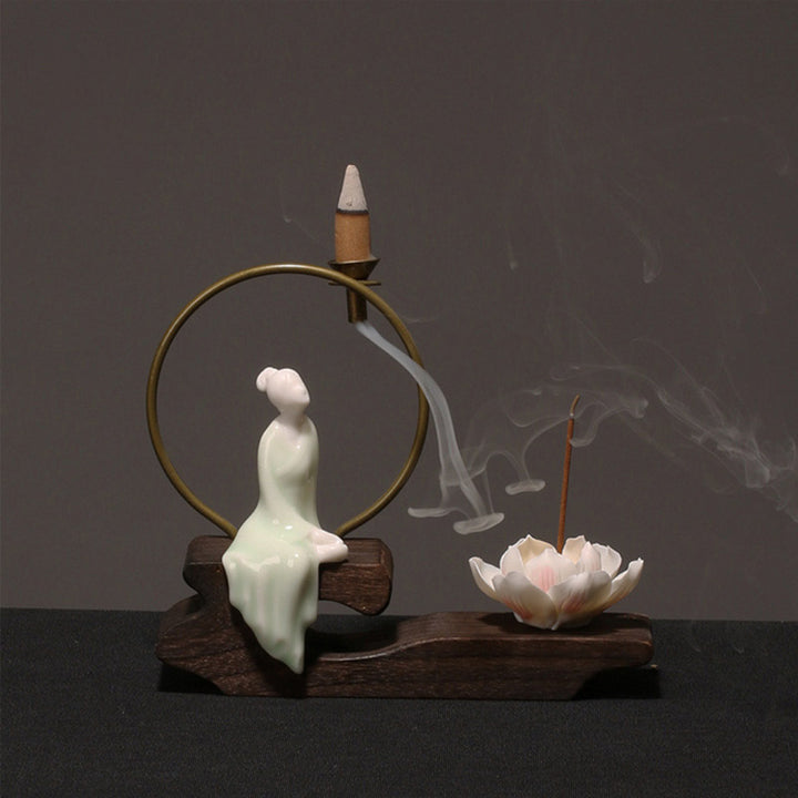 Brûleur d'encens en céramique avec Buddha Stones et lotus pour la guérison et la méditation