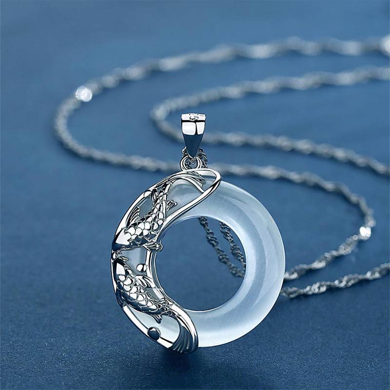 Collier porte-bonheur Koi en jade blanc naturel Buddha Stones - Jade blanc (Calme ♥ Guérison) - image 0