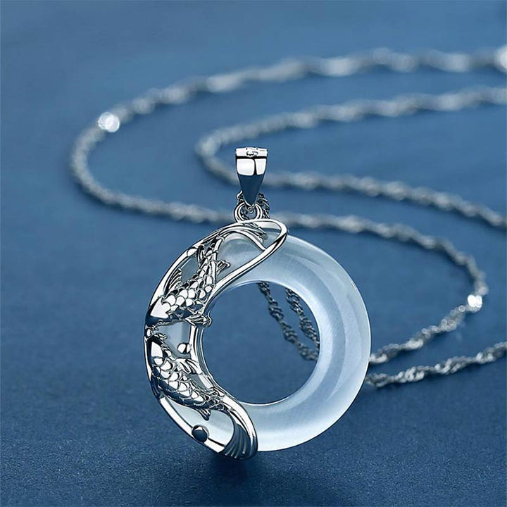 Collier porte-bonheur Koi en jade blanc naturel Buddha Stones