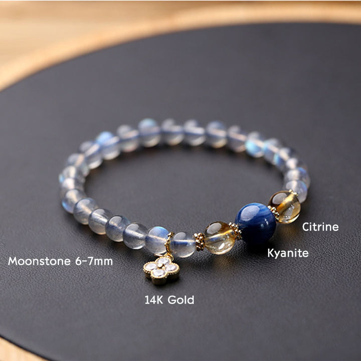 Bracelet de perles de guérison en pierre de lune naturelle et fleur de jaspe