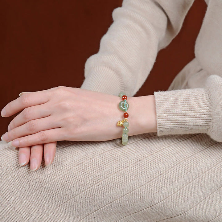Bracelet porte-bonheur en agate rouge avec boucle de paix en jade naturel Hetian en argent sterling 925 et Buddha Stones