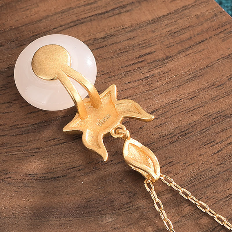 Collier pendentif en cuivre avec Buddha Stones et renard en jade blanc
