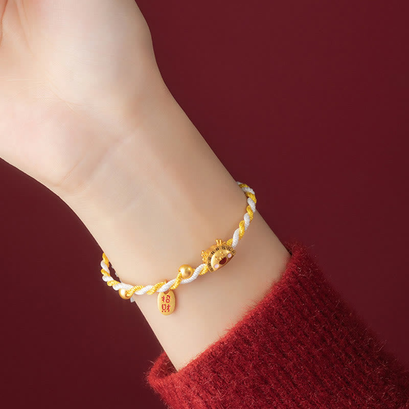 ❗❗❗Une vente flash - Bracelet tressé en argent sterling 925 avec motif boulettes de l'année du dragon de Buddha Stones Stones pour attirer la fortune