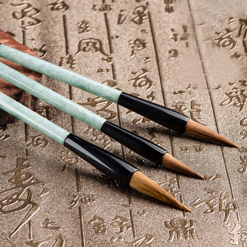 Buddha Stones Jade naturel Chance Calligraphie chinoise Pinceau stylo Pinceau d'écriture chinoise avec coffret cadeau