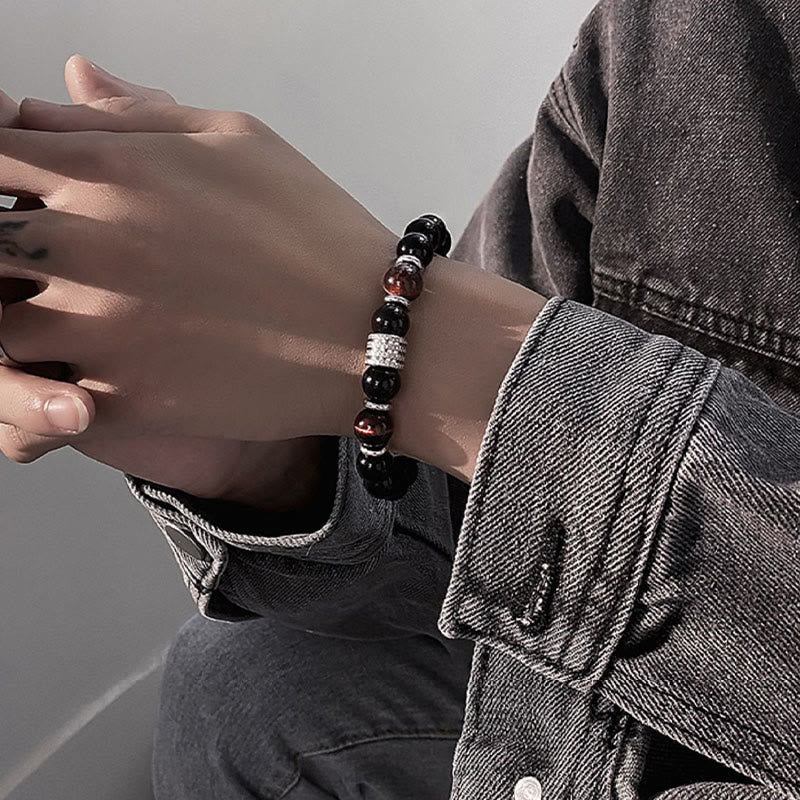 Bracelet de force et d'accomplissement en obsidienne noire naturelle œil de tigre Buddha Stones