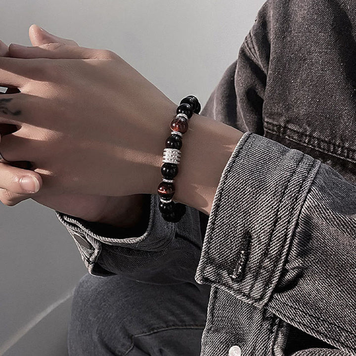 Bracelet de force et d'accomplissement en obsidienne noire naturelle œil de tigre Buddha Stones