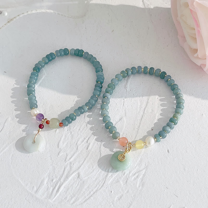 Buddha Stones Bracelet porte-bonheur PiXiu en jade naturel Hetian avec boucle de paix et personnage Fu