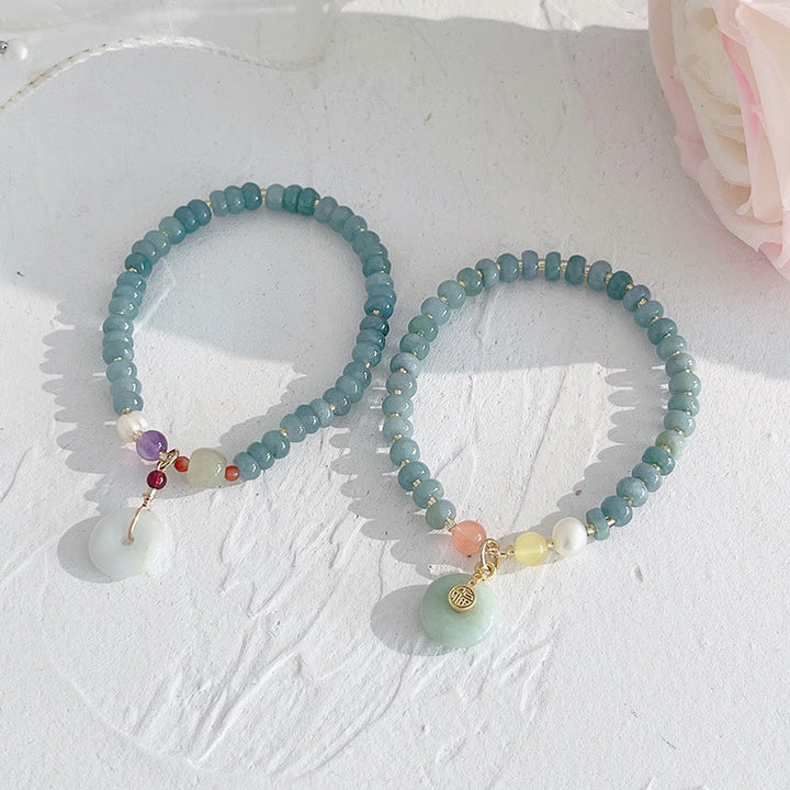 Buddha Stones Bracelet porte-bonheur PiXiu en jade naturel Hetian avec boucle de paix et personnage Fu