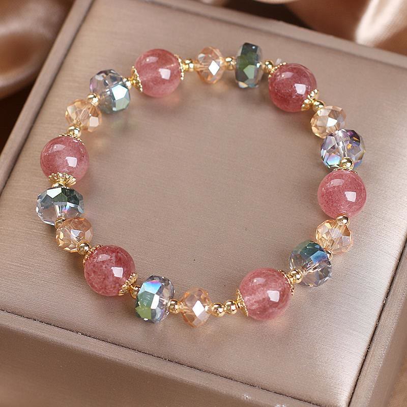 Bracelet positif en cristal coloré en quartz fraise naturel Buddha Stones