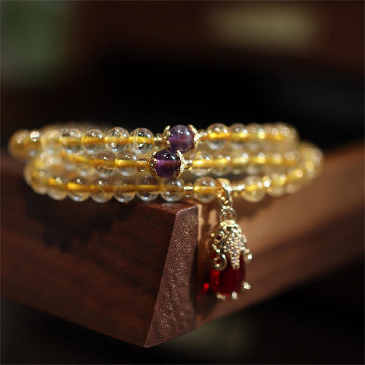 Bracelet de protection du bonheur et de la prospérité PiXiu en Buddha Stones Citrine Améthyste