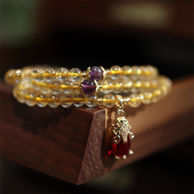 Bracelet de protection du bonheur et de la prospérité PiXiu en Buddha Stones Citrine Améthyste