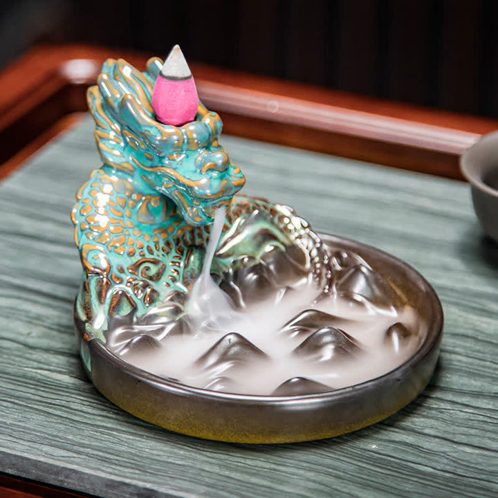 Brûleur d'encens à reflux en céramique à motif de dragon