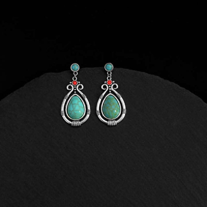 Boucles d'oreilles pendantes en forme de goutte d'eau turquoise vintage du Tibet
