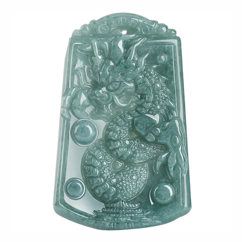Collier pendentif en jade avec Buddha Stones Année du dragon Zodiaque chinois Dragon voyage à travers le monde