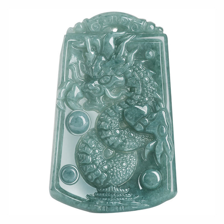 Collier pendentif en jade avec Buddha Stones Année du dragon Zodiaque chinois Dragon voyage à travers le monde