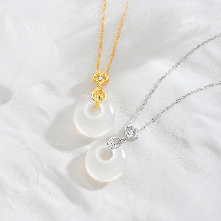 Collier pendentif porte-bonheur en argent sterling 925 Buddha Stones et agate blanche - image 0