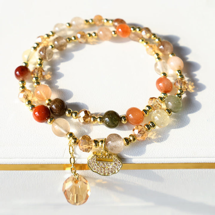 Bracelet de perles de croissance spirituelle à double tour en quartz rutile coloré