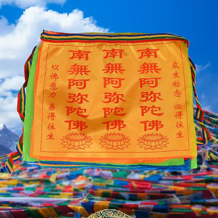 Buddha Stones Drapeau de prière tibétain à 7 couleurs, symbole du cheval du vent et du lotus, pour l'extérieur (21 pièces). - image 5
