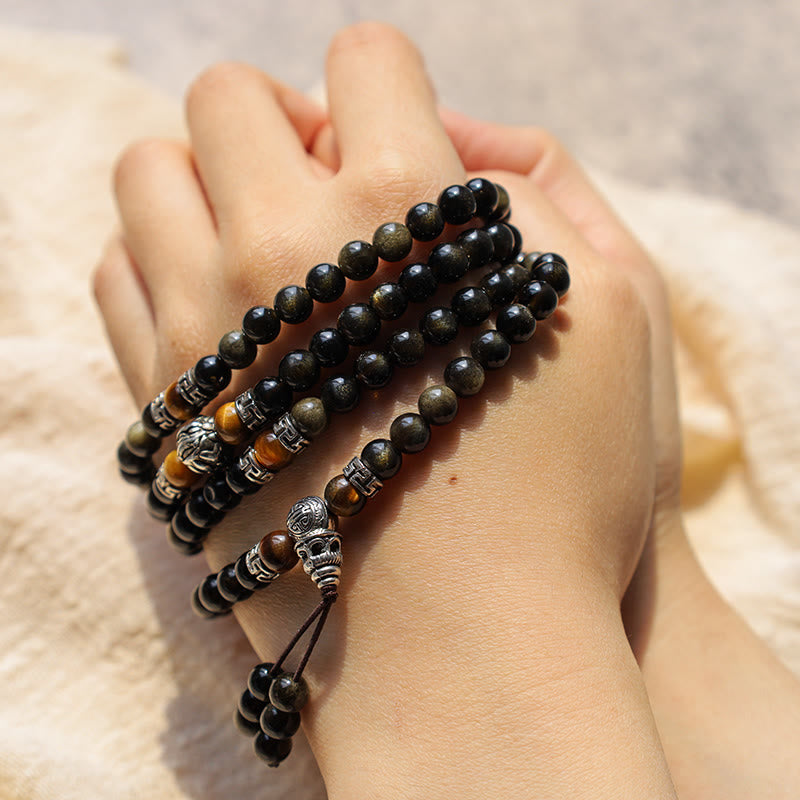 Collier Bracelet Énergie Obsidienne Dorée