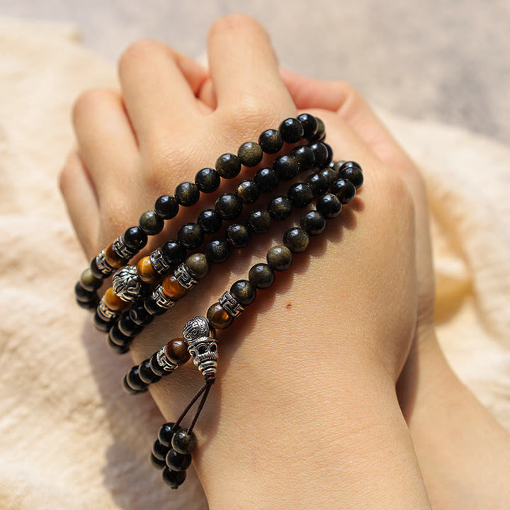 Collier Bracelet Énergie Obsidienne Dorée