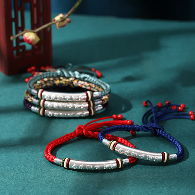 Bracelet en argent sterling 999 avec Buddha Stones Om Mani Padme Hum et force de protection